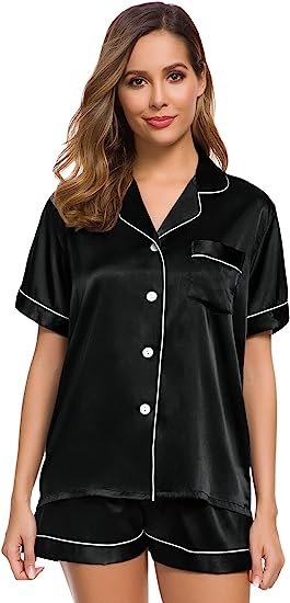 Women's Silk Satin Pajama Set Loungewear Button Down